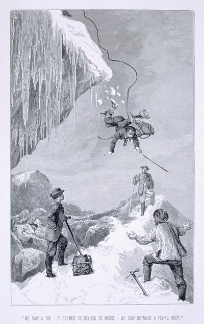 &39;Nós vimos um dedo do pé - parecia pertencer a Moore - nós vimos Reynaud um corpo voador&39;, de &39;The Ascent of the Matterhorn&39;, de Edward Whymper, publicado em 1860-80 de Edward Whymper